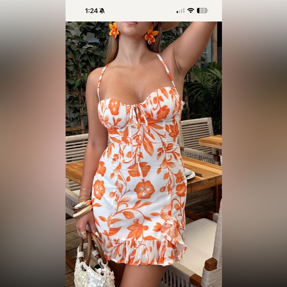 12th Tribe Orange and White Floral Mini Dress